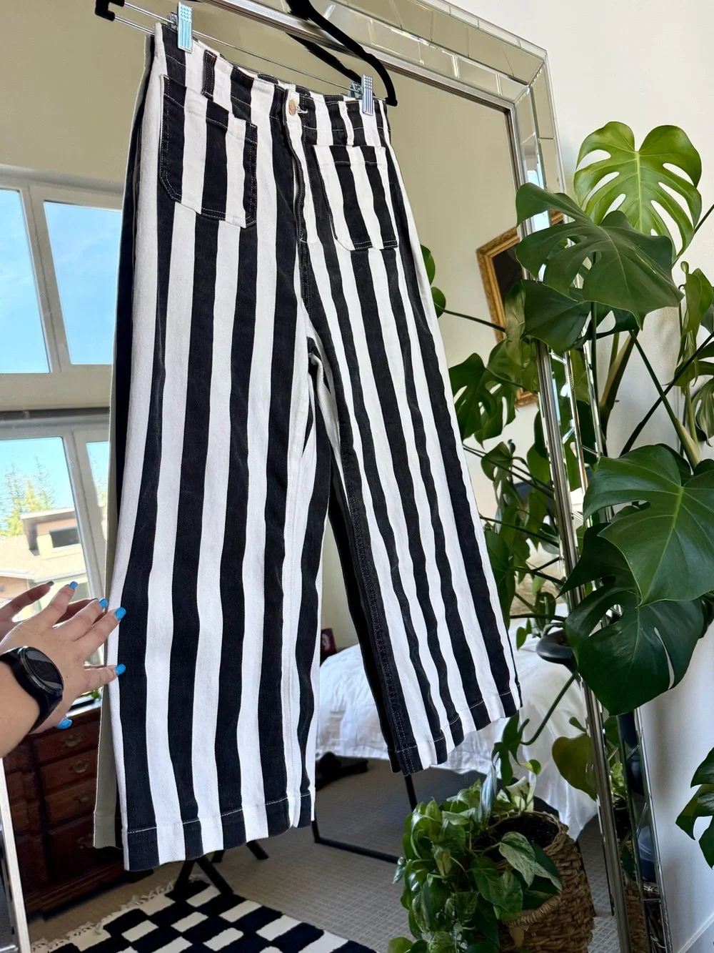 Black & White Striped Wide Leg Cropped Jeans